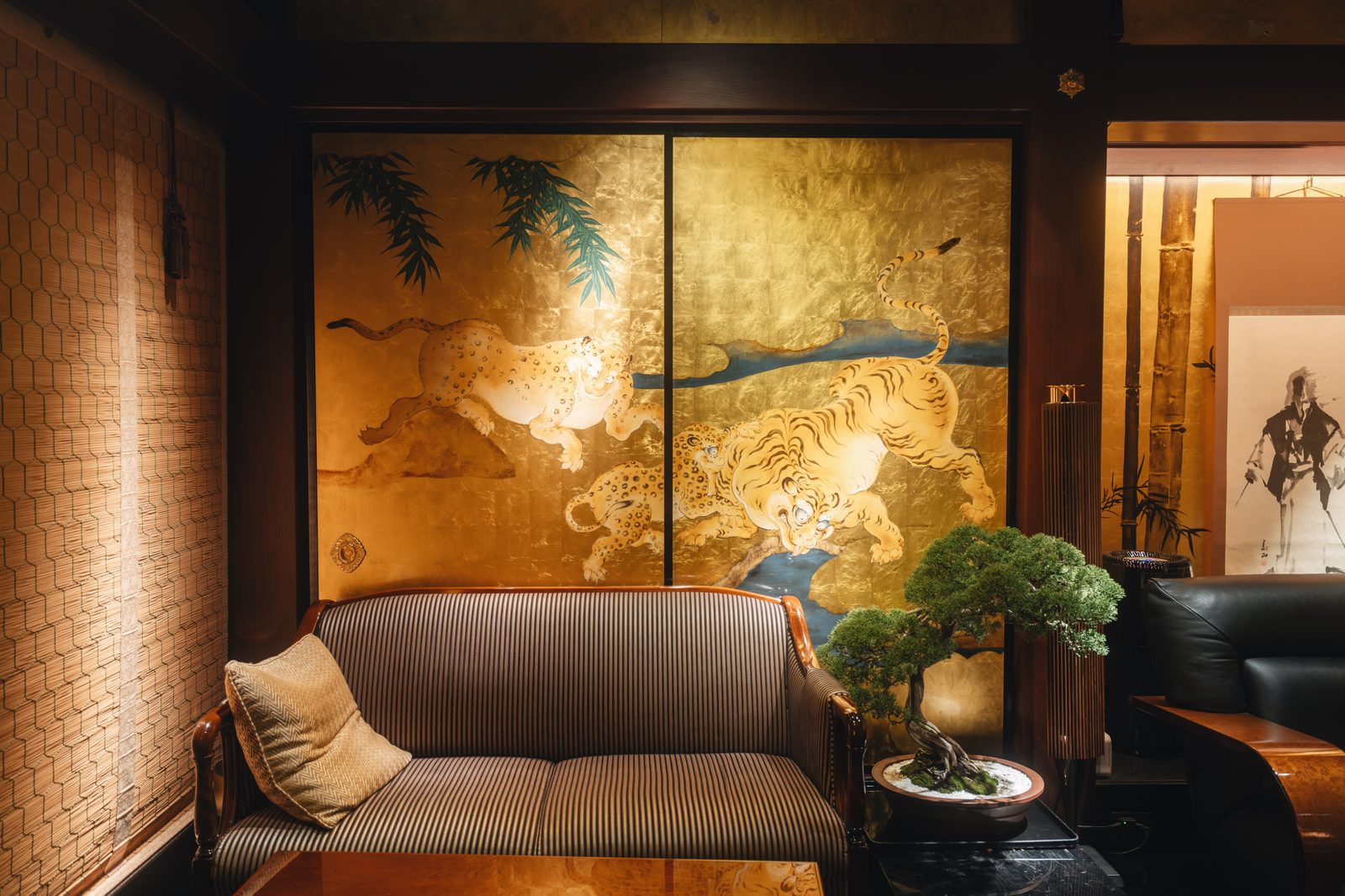 Kano School tiger painting with bonsai